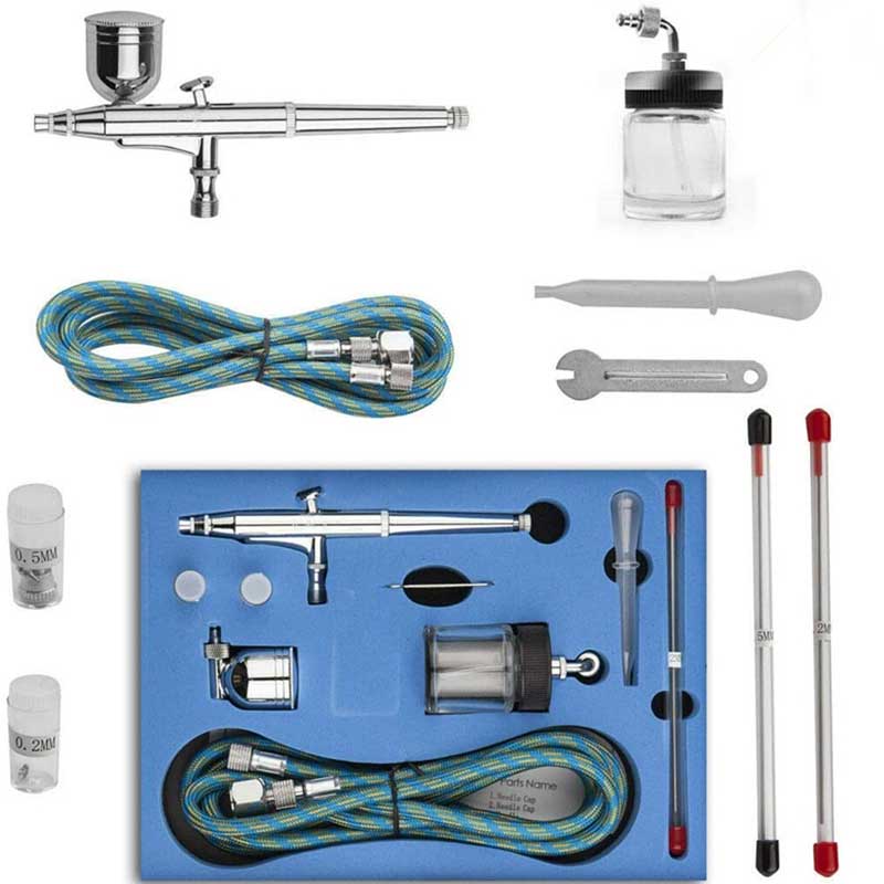 Kit de aerógrafo de alimentação lateral 134k 0,2 mm / 0,3 mm / 0,5 mm Airbrush de ação dupla com 7cc / 20cc Copo para pistola de pulverização de tinta para decoração de bolo, pintura, modelagem, desenho, tinta de carro